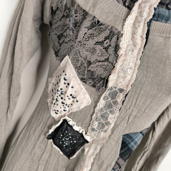 Luxuria Y2K Dark Academia Punk Lagenlook Patchwork Boho Wool Sweater Dress S - Picture 3 of 10